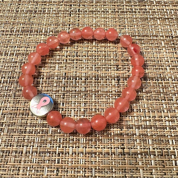 Breast Cancer Awareness Pink Ribbon Stretch Bracelet - Picture 3 of 3